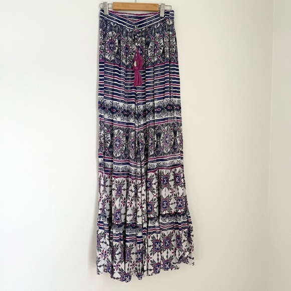 True Destinations Pants - True Destinations Ruffled Wide Leg Pull On Palazzo Pants Boho Size Medium